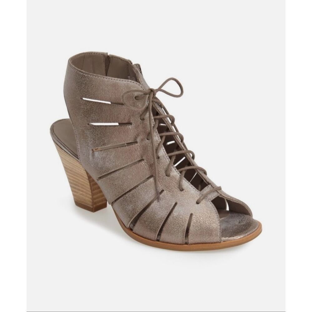 Paul Green 100% Leather Cosmo Peep Toe Sandal Ankle Bootie Heels Women's 8.5 US